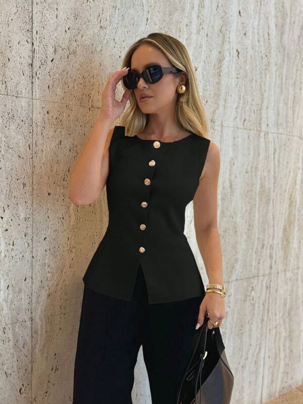 Chaleco Elegante de Botones Metálicos con Cuello Redondo - Image 4