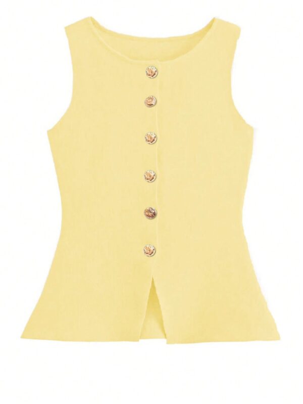 Chaleco Elegante de Botones Metálicos con Cuello Redondo - Image 30