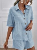 Conjunto Casual de Camisa y Shorts con Bolsillos