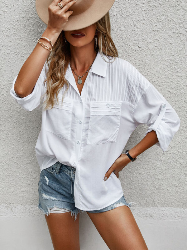 Camisa de Manga Larga con Detalle de Pliegue y Botones