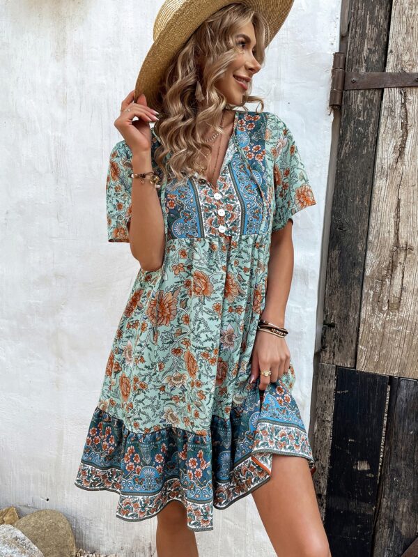 Vestido Bohemio Playa con Estampado Floral y Lazo en Escote - Image 13
