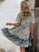 Vestido Bohemio Playa con Estampado Floral y Lazo en Escote