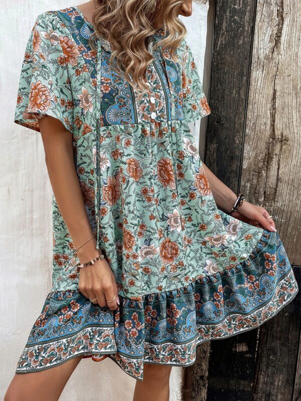 Vestido Bohemio Playa con Estampado Floral y Lazo en Escote - Image 15