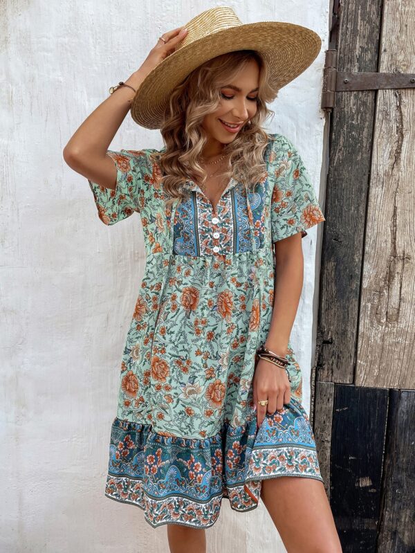 Vestido Bohemio Playa con Estampado Floral y Lazo en Escote - Image 16