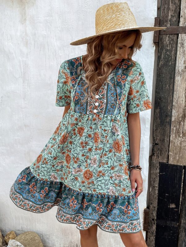 Vestido Bohemio Playa con Estampado Floral y Lazo en Escote - Image 17