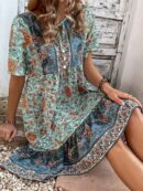 Vestido Bohemio Playa con Estampado Floral y Lazo en Escote