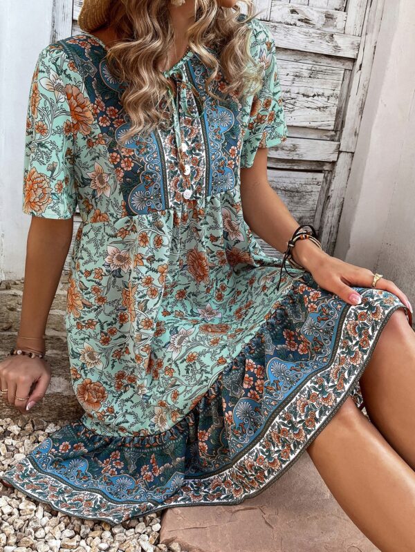 Vestido Bohemio Playa con Estampado Floral y Lazo en Escote - Image 18