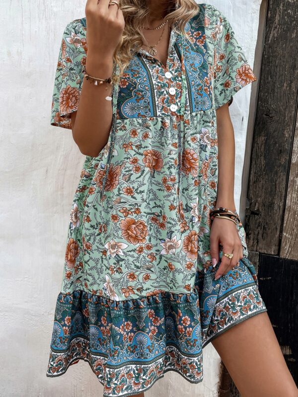 Vestido Bohemio Playa con Estampado Floral y Lazo en Escote - Image 19