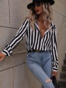 Camisa Manga Larga a Rayas Verticales con Botones
