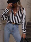 Camisa Manga Larga a Rayas Verticales con Botones