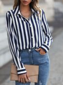 Camisa Manga Larga a Rayas Verticales con Botones