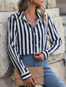 Camisa Manga Larga a Rayas Verticales con Botones