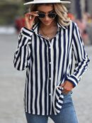 Camisa Manga Larga a Rayas Verticales con Botones
