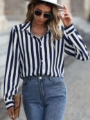 Camisa Manga Larga a Rayas Verticales con Botones