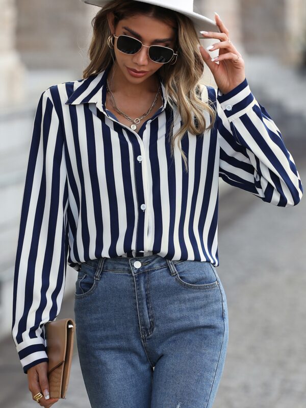 Camisa Manga Larga a Rayas Verticales con Botones - Image 18