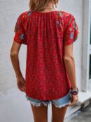 Blusa de Manga Mariposa con Estampado Floral y Lazo al Cuello