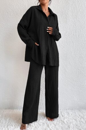 Conjunto Casual de Blusa Suelta y Pantalones con Manga Caída