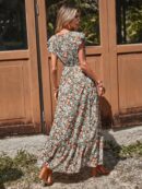 Vestido Floral Boho con Mangas Mariposa y Dobladillo de Volantes