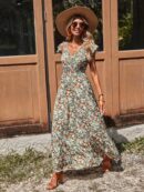Vestido Floral Boho con Mangas Mariposa y Dobladillo de Volantes
