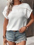Blusa Casual con Encaje Contraste y Mangas Murciélago