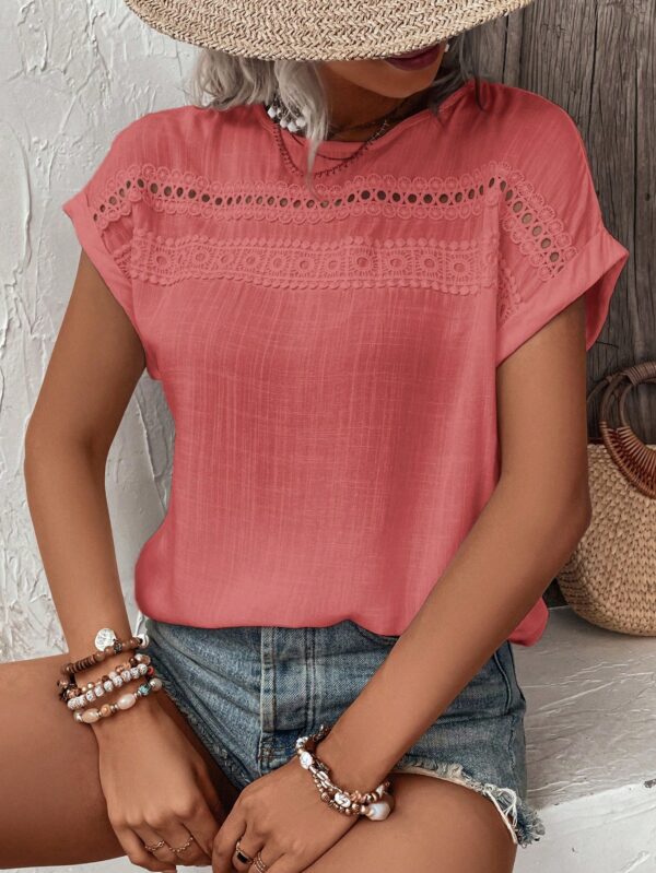 Blusa Casual con Encaje Contraste y Mangas Murciélago - Image 19