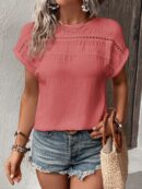 Blusa Casual con Encaje Contraste y Mangas Murciélago