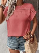 Blusa Casual con Encaje Contraste y Mangas Murciélago