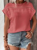 Blusa Casual con Encaje Contraste y Mangas Murciélago
