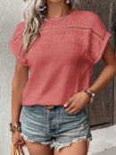 Blusa Casual con Encaje Contraste y Mangas Murciélago
