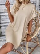 Vestido Casual Manga Murciélago con Bolsillo Oculto