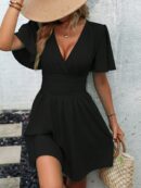 Vestido Casual Cuello en V con Mangas Mariposa