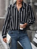Camisa Manga Larga a Rayas Verticales con Botones