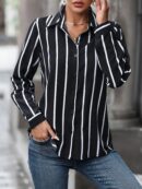 Camisa Manga Larga a Rayas Verticales con Botones