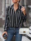 Camisa Manga Larga a Rayas Verticales con Botones
