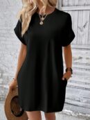 Vestido Casual Manga Murciélago con Bolsillo Oculto