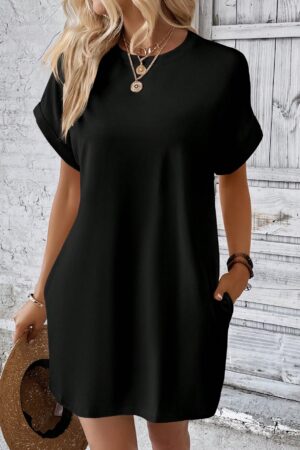 Vestido Casual Manga Murciélago con Bolsillo Oculto