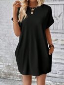 Vestido Casual Manga Murciélago con Bolsillo Oculto