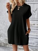 Vestido Casual Manga Murciélago con Bolsillo Oculto