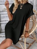 Vestido Casual Manga Murciélago con Bolsillo Oculto