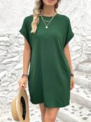 Vestido Casual Manga Murciélago con Bolsillo Oculto