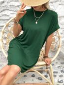 Vestido Casual Manga Murciélago con Bolsillo Oculto