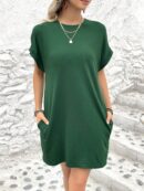Vestido Casual Manga Murciélago con Bolsillo Oculto