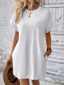 Vestido Casual Manga Murciélago con Bolsillo Oculto