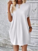 Vestido Casual Manga Murciélago con Bolsillo Oculto