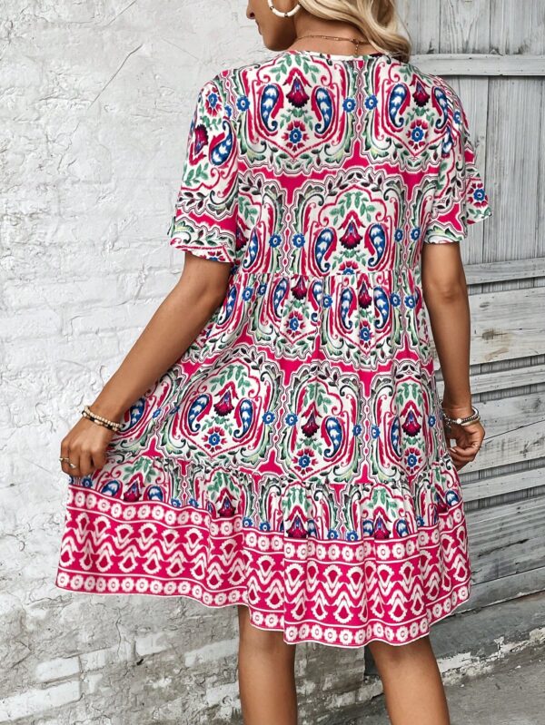 Vestido Boho Floral con Cuello Atado y Volantes - Image 8