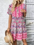 Vestido Boho Floral con Cuello Atado y Volantes