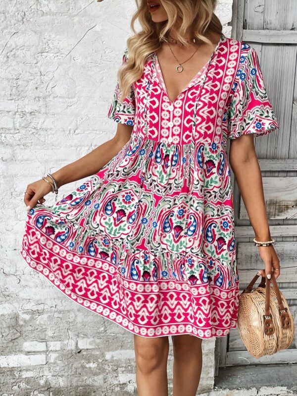 Vestido Boho Floral con Cuello Atado y Volantes - Image 12