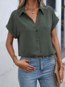 Camisa Casual de Manga Murciélago con Botones Frontales