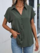 Camisa Casual de Manga Murciélago con Botones Frontales