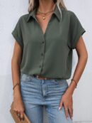 Camisa Casual de Manga Murciélago con Botones Frontales